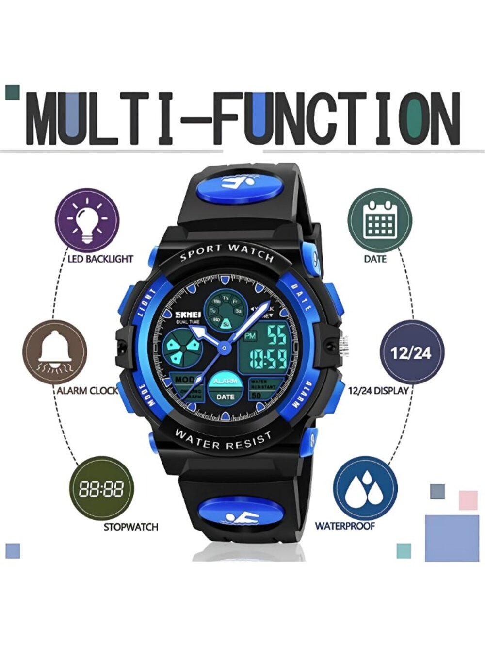 LED Multi Function Waterproof Watch for Kids - Picture 2 of 7